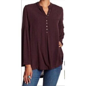 Free‎ People Womens Top Size XS Xsmall Easy Girl Maroon Bell Long Sleeve Blouse